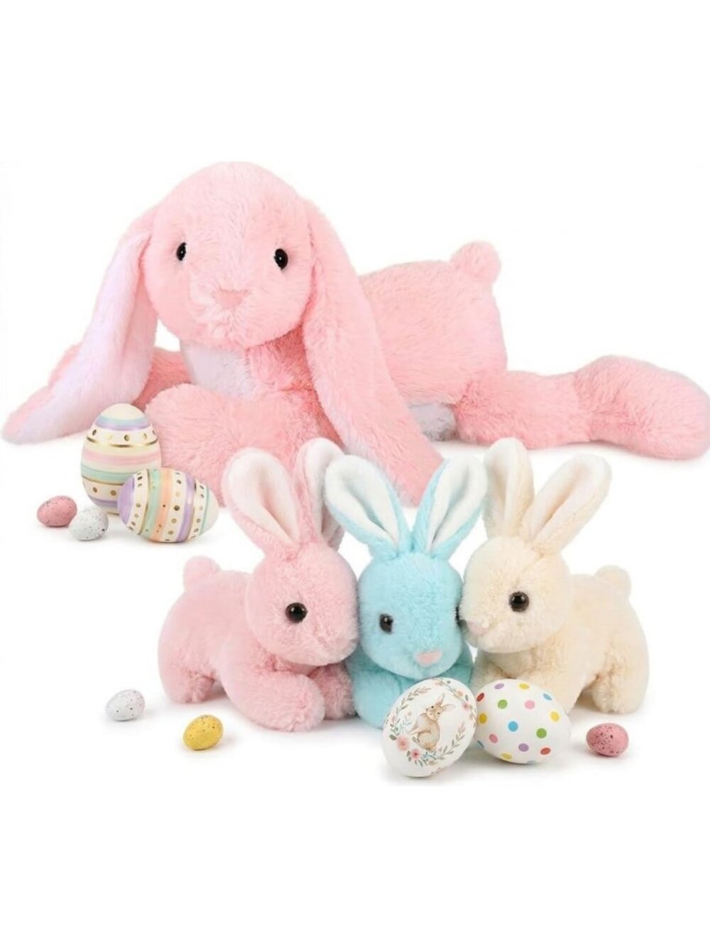 Giant 24" Plush Bunny with 3 Baby Rabbits - Soft Cuddly Easter Stuffed Animal